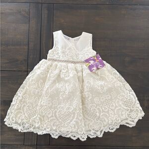 Blueberi Boulevard  | 24M | Baby Girl Ivory Sleeveless Lace Dress Baptism Easter